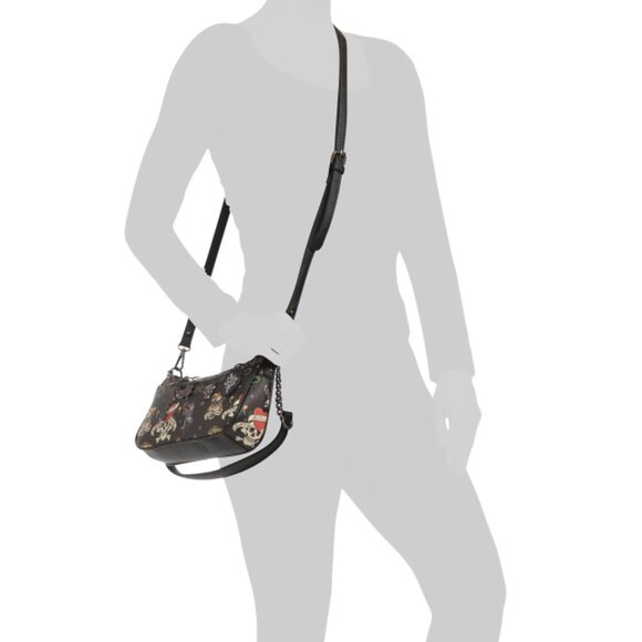 ED HARDY BLACK MULTI Printed Two Strap Crossbody With Chain Detail - Picture 2 of 2